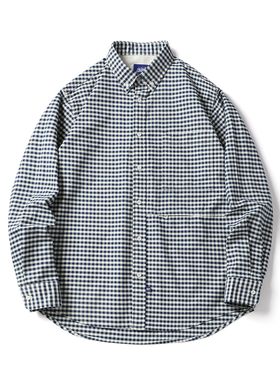 25AW日系小格纹 小尖扣固定领宽松廓形休闲长袖衬衣外套cityboy男