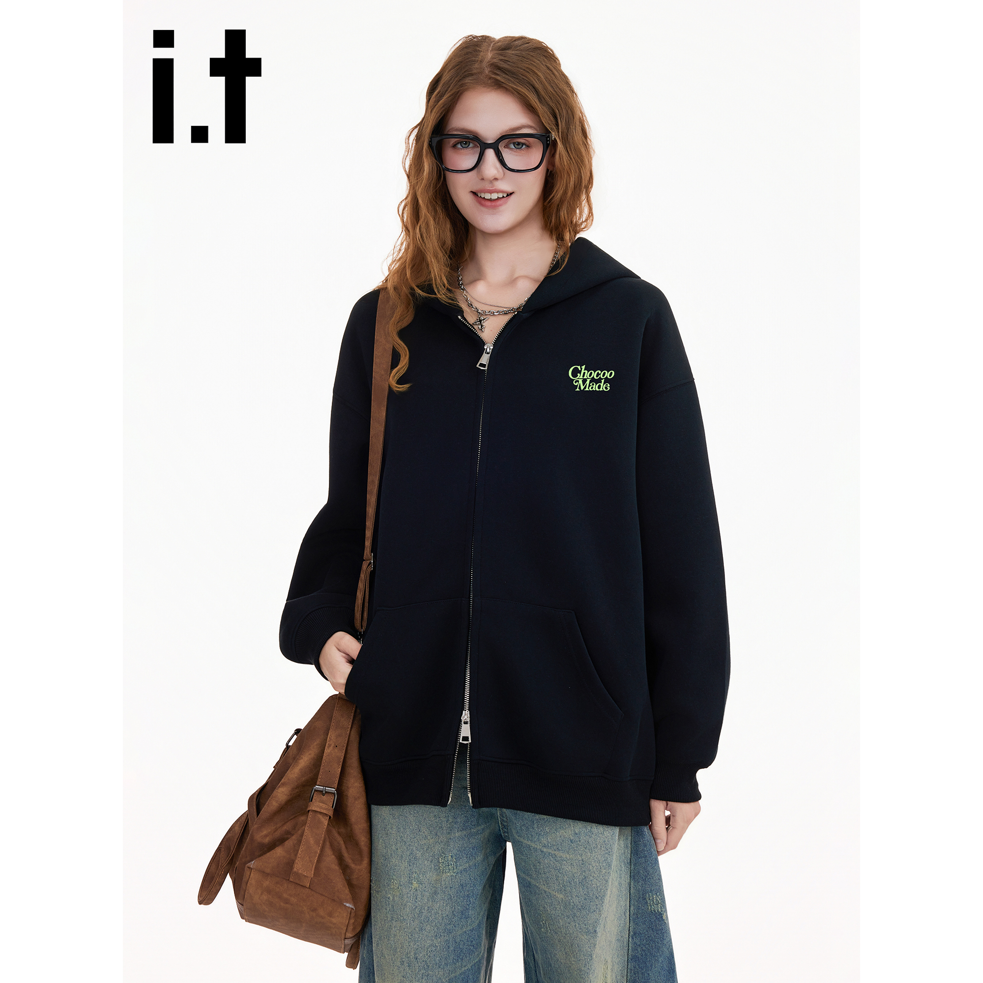 it:CHOCOOLATE重磅连帽开衫加绒卫衣男女休闲外套新款情侣帽衫潮