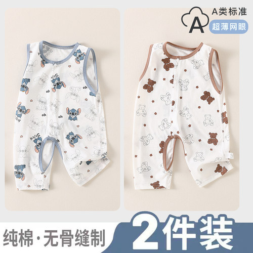 开裆婴儿连体衣夏宝宝夏季衣服纯棉夏装婴幼儿薄款睡衣新生儿爬服
