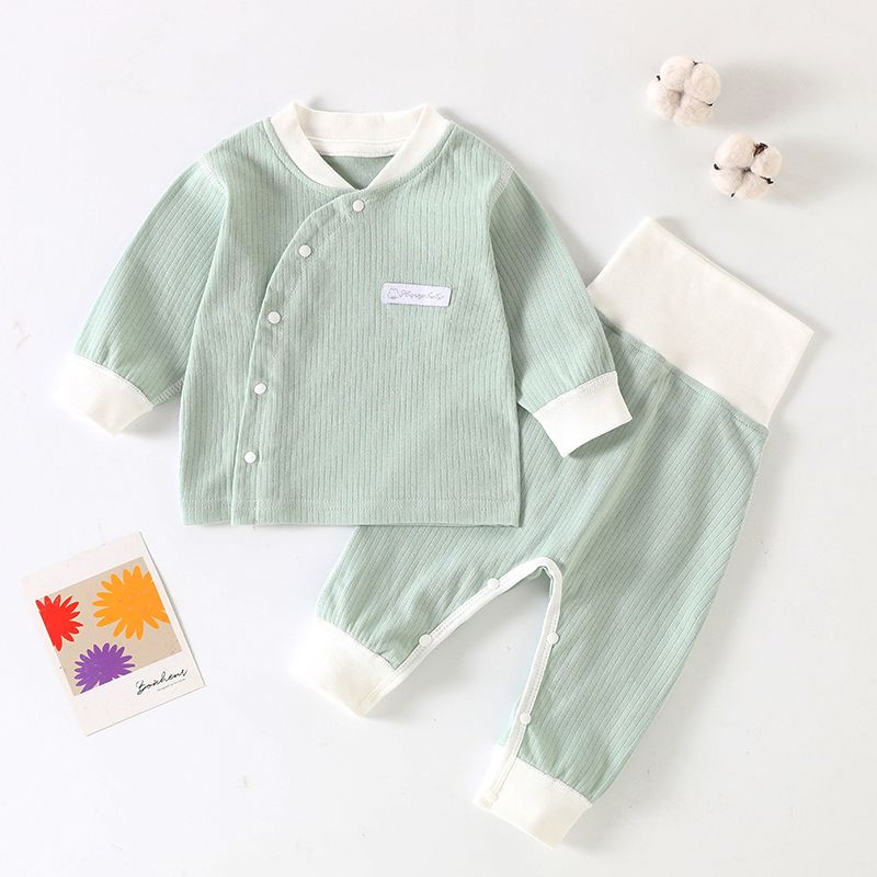 宝宝高腰护肚套装纯棉内衣儿童女睡衣春秋家居服全棉婴儿衣服春装
