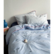 北欧冰岛蓝色海鸥刺绣全棉水洗棉床上四件套 ins纯棉床单床笠被套