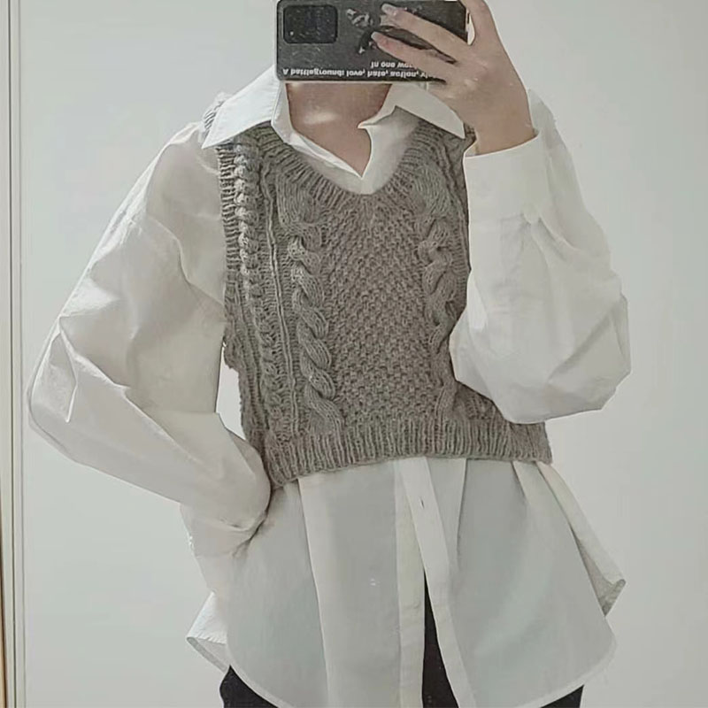 sandnes v领麻花背心针织百搭 手编diy编织材料包附送图解