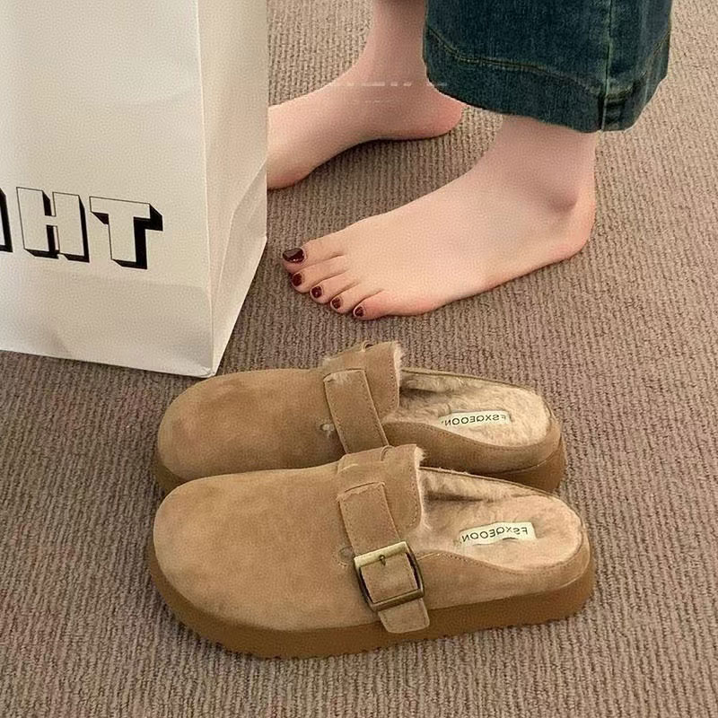 厚底毛毛勃肯鞋女半拖秋冬外穿2025新款爆款一脚蹬懒人鞋加绒棉拖