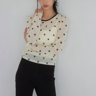 日单searo T恤上衣 m原单2025早秋新薄设计感百搭舒适圆领印花长袖