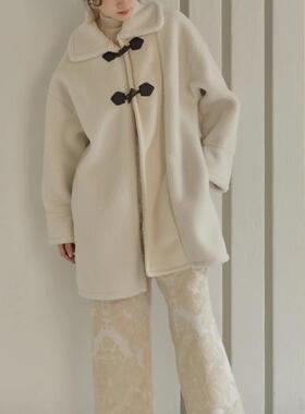 日单eaphi 原单2023秋冬新设计感小众撞色拼接牛角扣绒面加厚外套