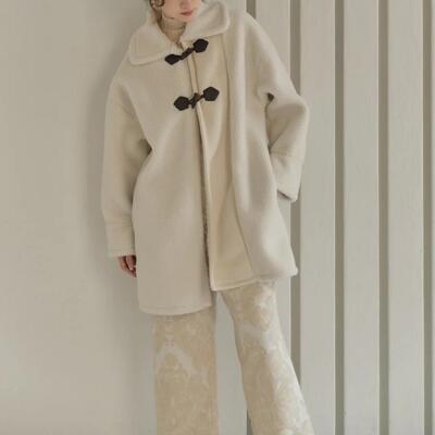 日单eaphi 原单2023秋冬新设计感小众撞色拼接牛角扣绒面加厚外套