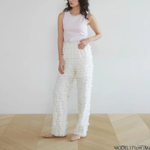 长裤 原单2025夏新款 荷叶边拼接高腰显瘦休闲裤 女 薄款 日单searo