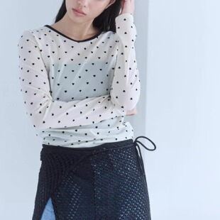 日单searoom原单2025早秋设计感波点长袖T恤女薄款简约百搭上衣女