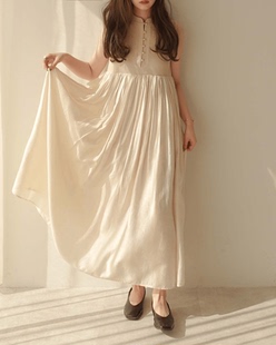 长款 淡色女子设计感小众坑条拼接无袖 连衣裙 新款 日单原单2024夏季