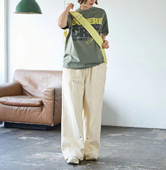 裤 日单原单2024春夏新款 阔腿裤 工装 松紧腰绳铆钉装 饰男女休闲长裤