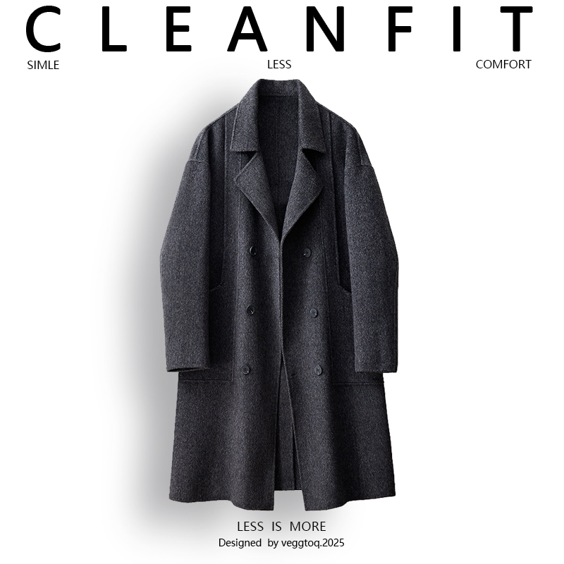 秋冬羊毛双面呢大衣男士中长款