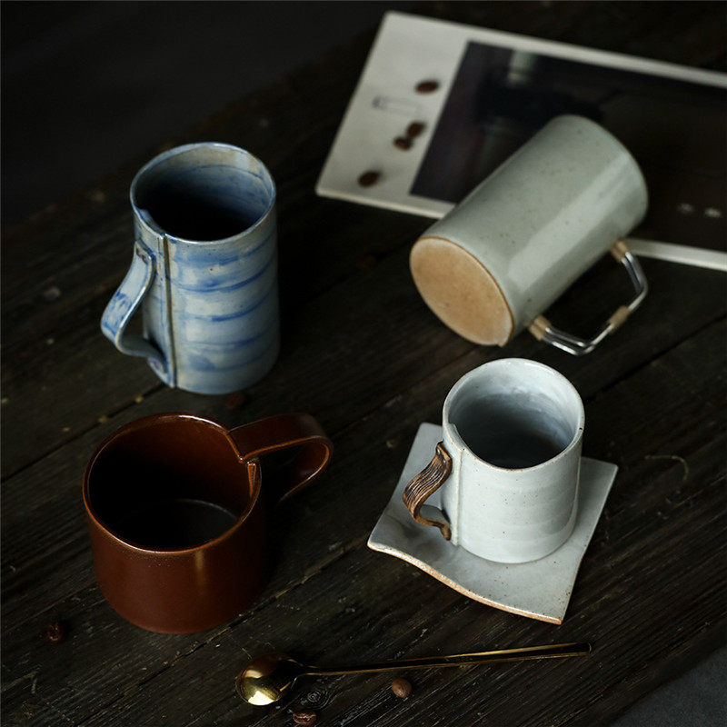 景德镇手工高温陶瓷马克杯配碟创意水杯情侣咖啡杯天衣无缝牛仔蓝