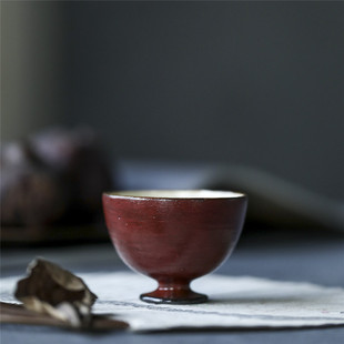 景德镇纯手工故宫红釉茶杯高足单杯品茗杯闻香杯客杯家用功夫茶具