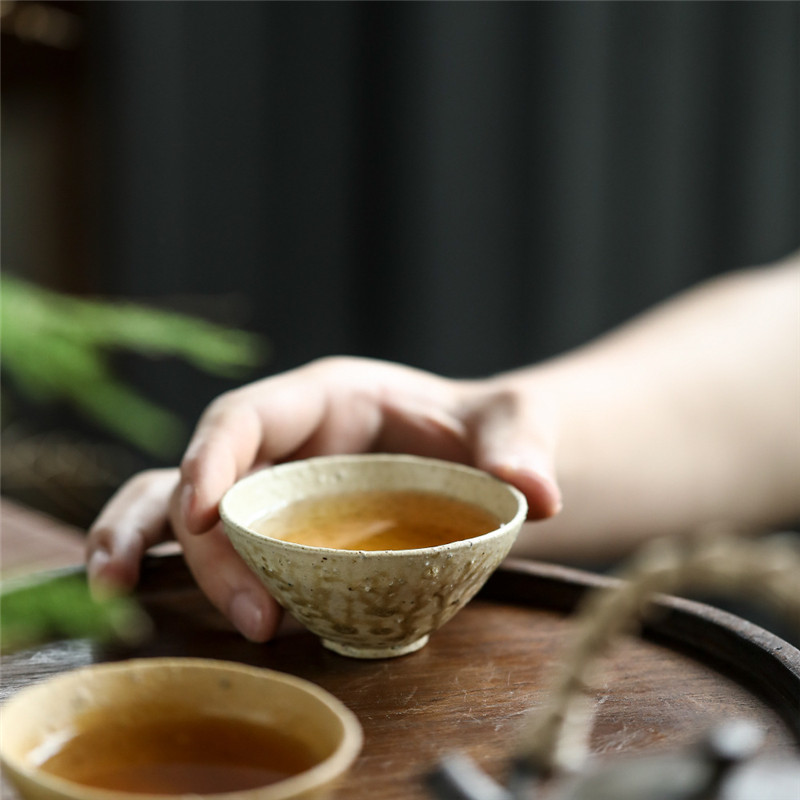 景德镇手工柴烧粗陶粉引化妆土开片茶碗品茗杯茶杯斗笠杯功夫茶具