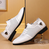 休闲乐福皮鞋 夏季 白色 韩版 英伦商务正装 男鞋 子镂空透气洞洞皮凉鞋