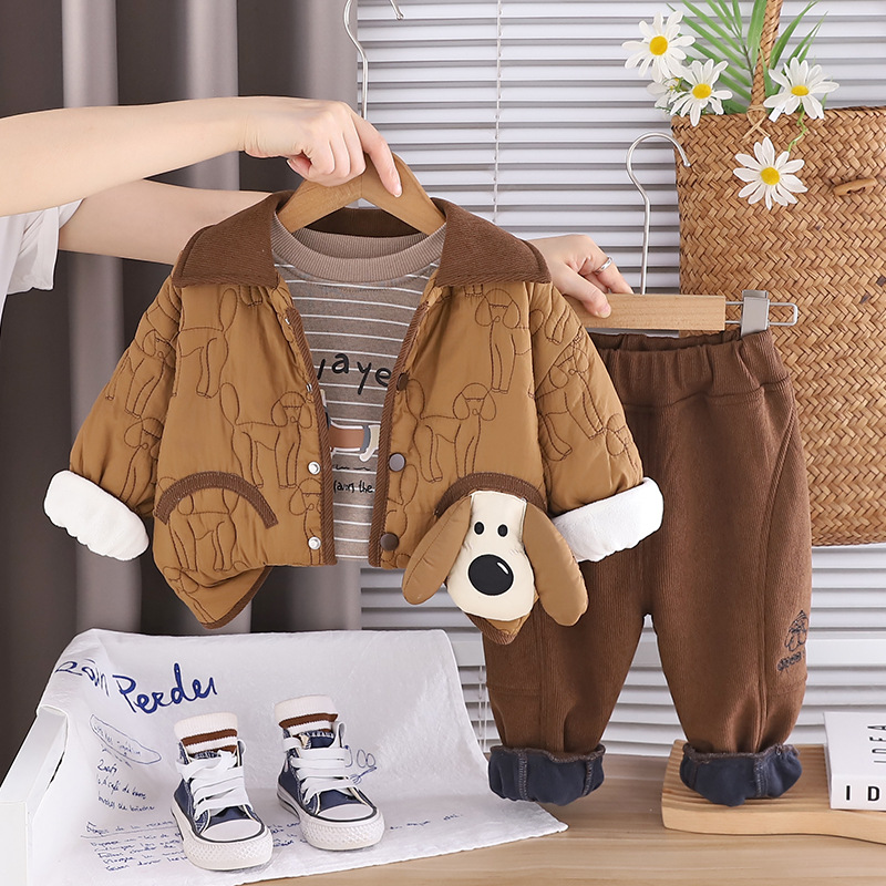 品牌特价撤柜秋冬新款0-4岁男女童小狗休闲厚保暖三件套 SJ8388