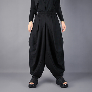 原创高腰布规则立体剪裁口袋灯笼裤 子 秋冬宽松中厚吊裆哈伦裤