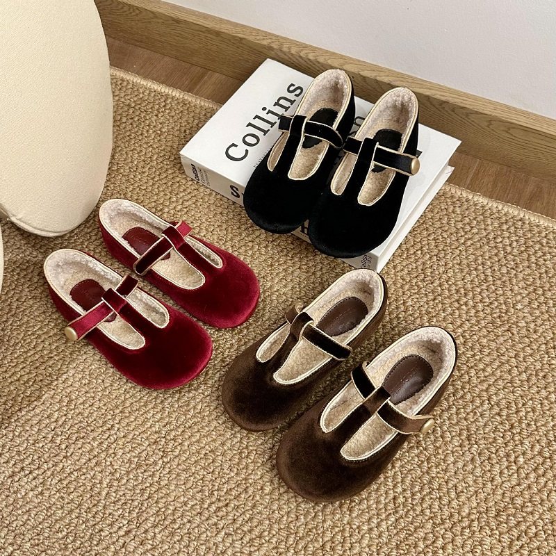 女童棉鞋秋冬加绒皮鞋公主单鞋