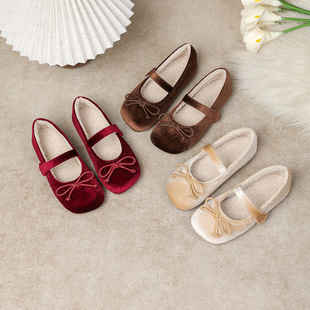 女童棉鞋2025秋冬新款儿童小皮鞋软底毛毛鞋小女孩加绒二棉豆豆鞋