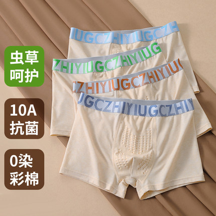 彩棉内裤男士纯棉大码虫草抗菌裆平角裤薄款透气四角短裤头新款