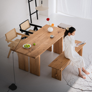 叁几 双叶 白橡木大板桌客厅餐桌实木长方形书桌侘寂风阳台茶桌