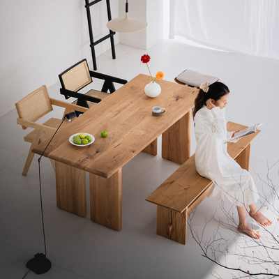 白橡木大板桌客厅餐桌纯实木