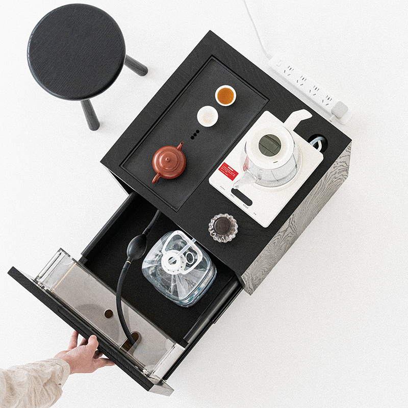 叁几  微尘茶水柜  白蜡木榻榻米茶几边几小茶车实木茶室移动茶台