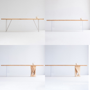 叁几 实木白蜡木桌腿不锈钢碳素钢亚克力支架定制大板桌桌脚铁艺