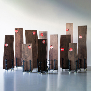 叁几 北美黑胡桃木餐桌原木自然边大板茶桌整板双拼实木桌面定制