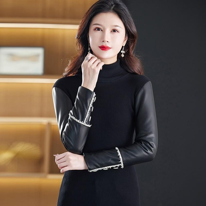 皮袖打底衫棉袖针织衫女冬羽绒袖