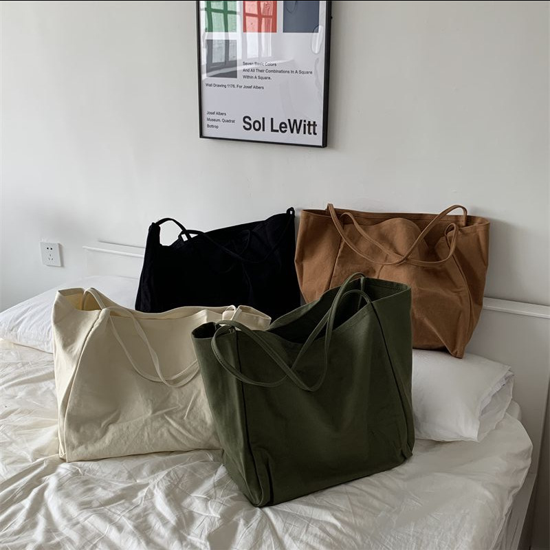 包包女新款百搭韩国大容量帆布包女纯色简单肩包购物包托特包女包