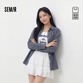森马长袖 衬衫 女夏季 商场同款 短吊带格纹衬衣2026新款 复古两件套