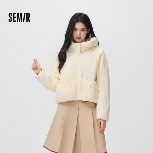 森马温柔连帽肌理宽松花苞棉服女