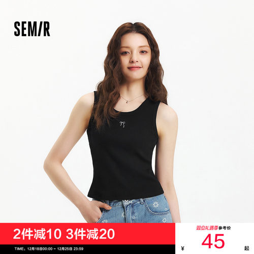 森马蝴蝶结绣花紧身短款背心女