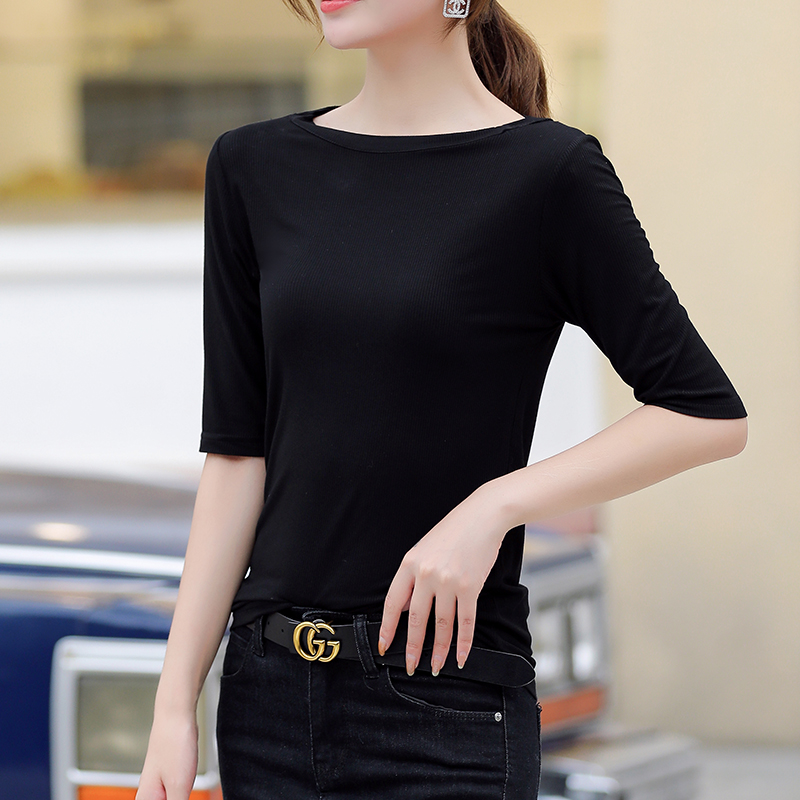 一字领t恤通勤薄款打底衫女