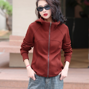 春秋新款双面棉连帽拉链衫外套大码休闲洋气运动卫衣宽松外套上衣