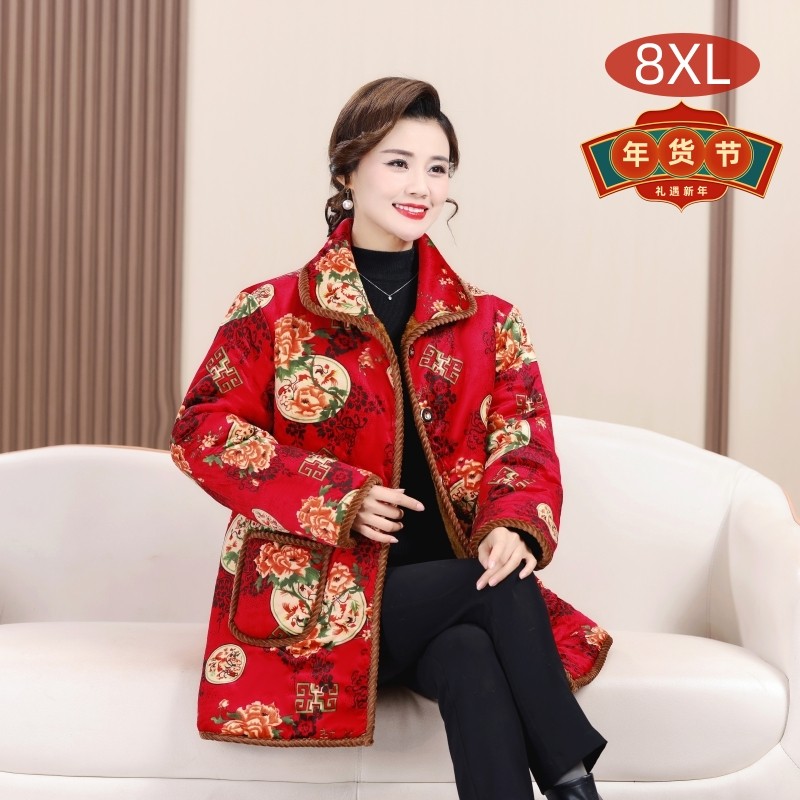 中老年妈妈装加肥加大码加绒加厚保暖老太太棉服印花棉袄50-70岁