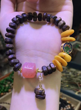 正宗越南芽庄白棋楠沉香木多圈手链女款奇楠佛珠手串搭配蜜蜡包邮