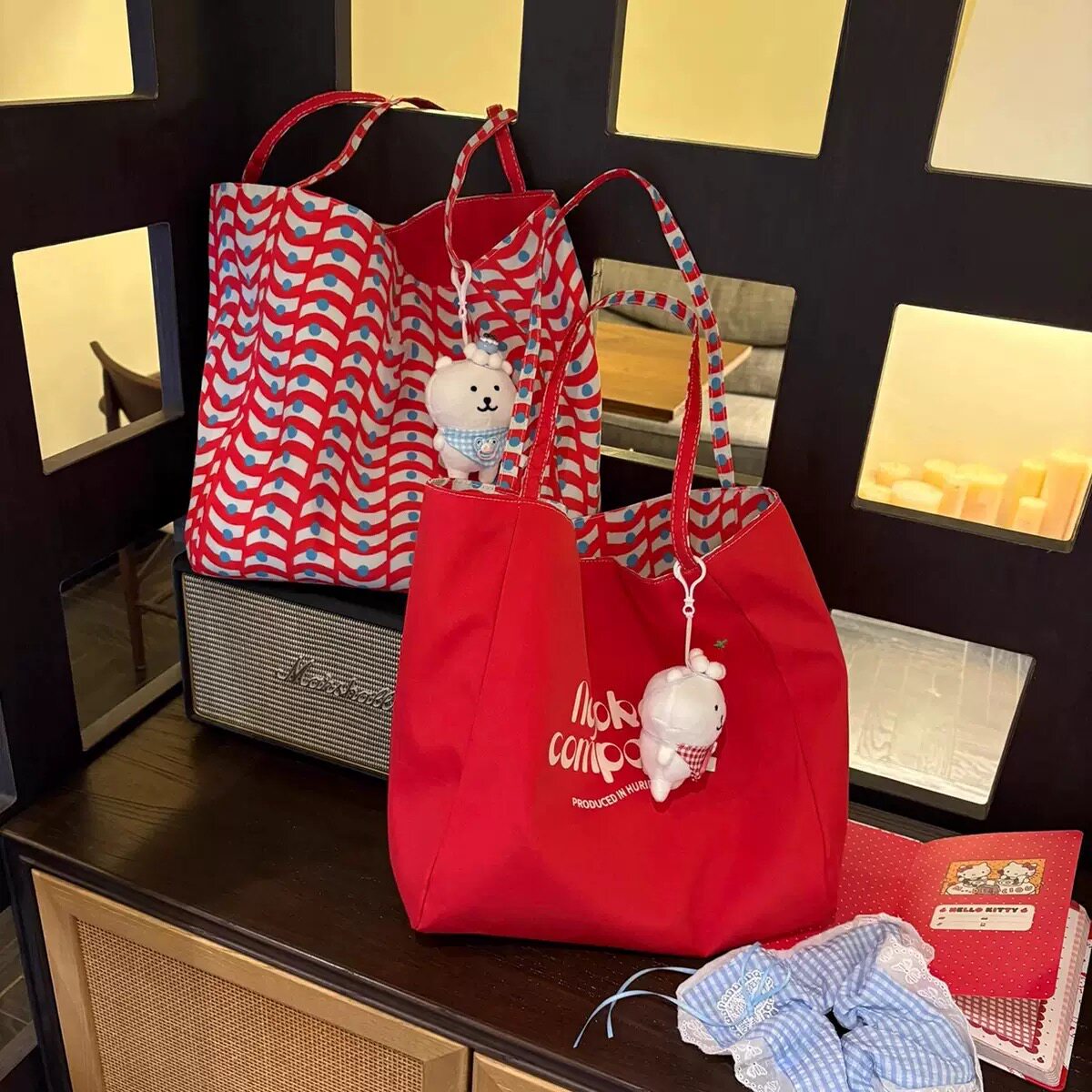 2026新款百搭撞色大容量帆布包双面背韩系慵懒风通勤单肩托特包女