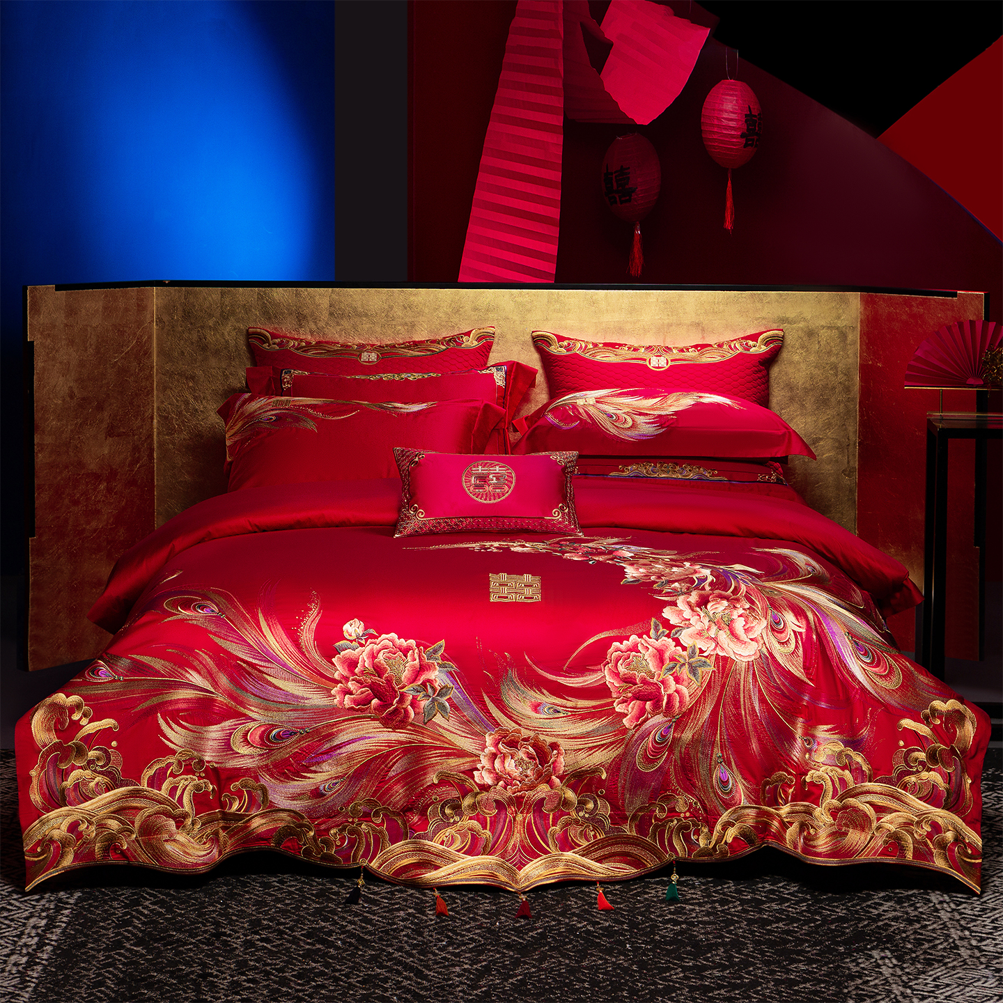 凡泰斯克大红新中式婚庆四件套