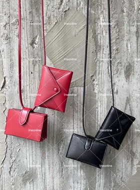 lineonline TR同款真皮红色迷你零钱包卡包口红包挂件小皮具装饰