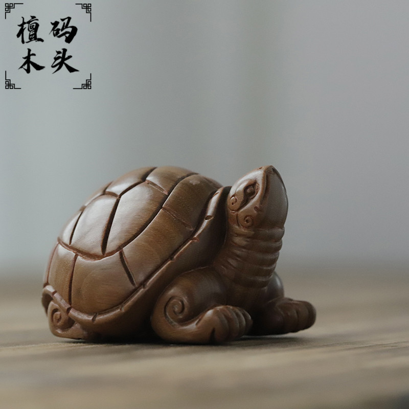 绿檀木雕长寿龟乌龟手把件文玩手工雕实木质高端收藏工艺品摆件