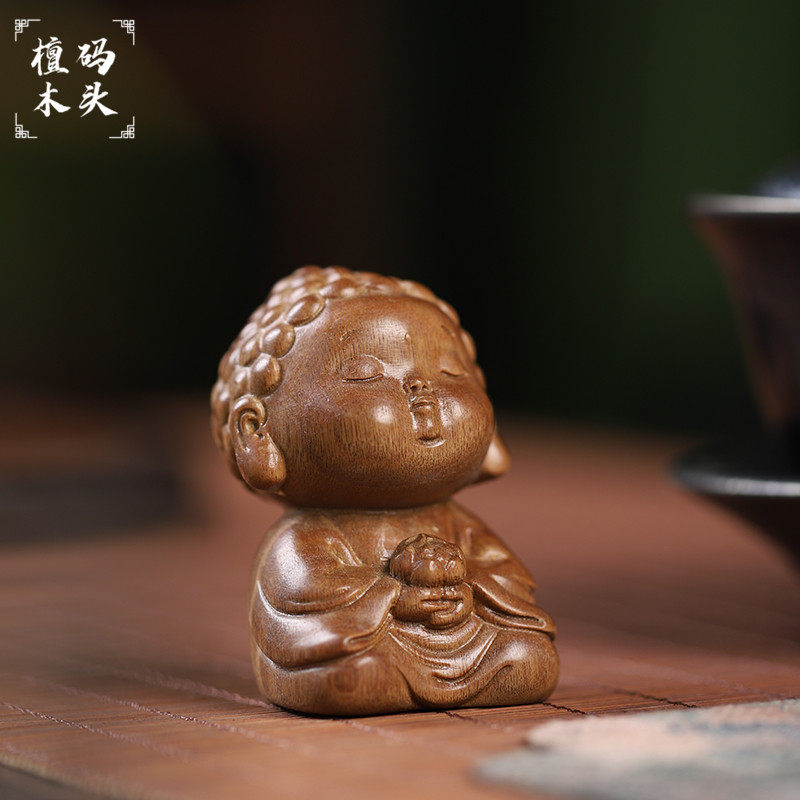 绿檀木雕宝宝佛手把件实木质佛像随身佛陀文玩工艺品桌面装饰摆件