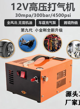 新款车载12V电动高压打气机30mpa便携压缩气泵潜水呼吸泵4500psi