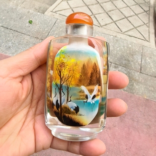 内画鼻烟壶灵鹤图老壶捡漏款