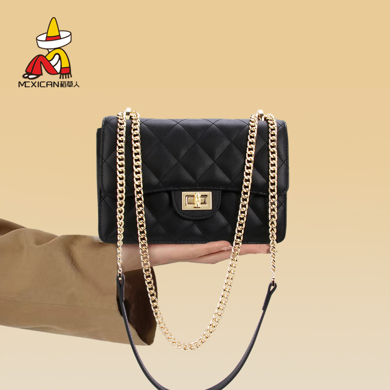 稻草人真皮菱格小香风洋气小方包