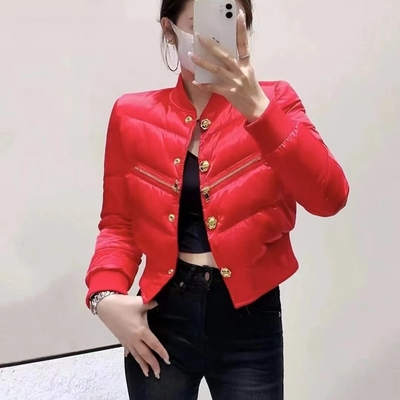 欧货设计感金属装饰棉服短款