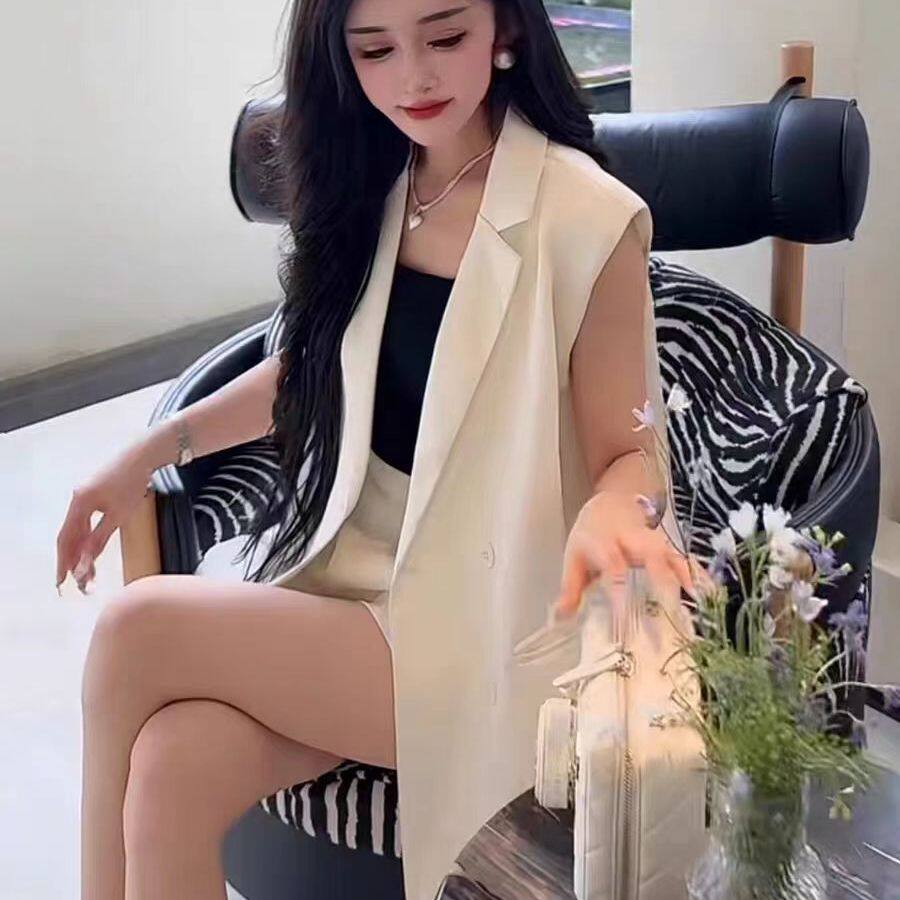 夏季蝴蝶结西装马甲短裤两件套女