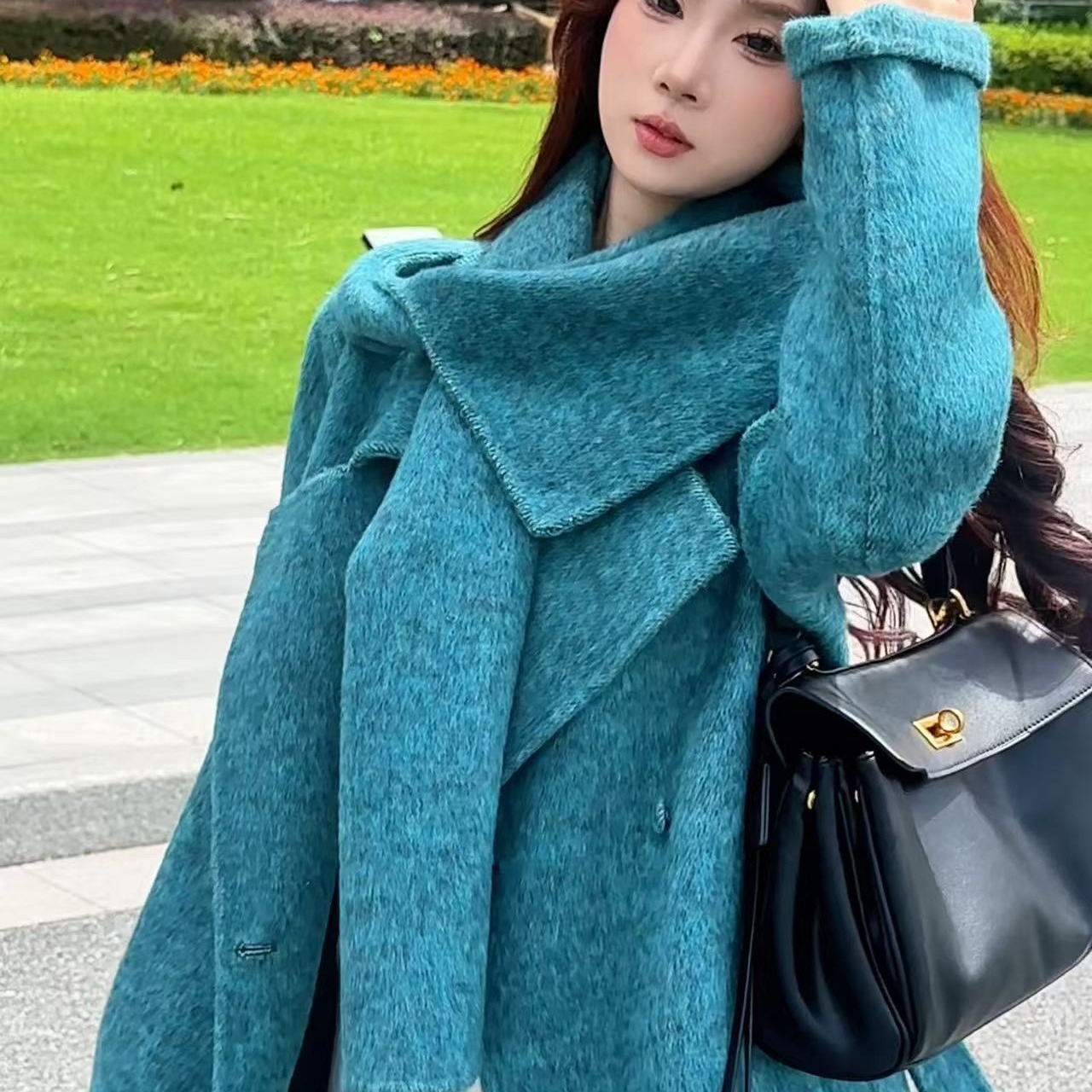 【panduola809】2025秋冬新款战袍高奢双面羊毛长毛加厚围巾大衣