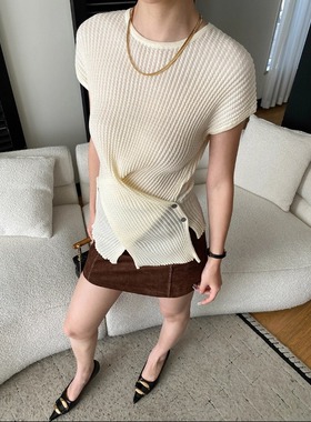 司南 早春新款 纽扣交叉不规则收腰显瘦修身包肩袖针织衫 SN8595